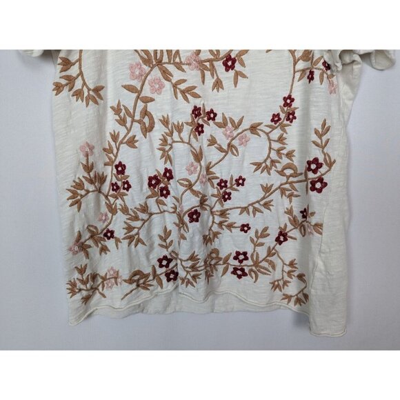 Lucky Brand S Floral Embroidered Tee Shirt Top Cut Off Open Sleeves Boho Hippie - Picture 5 of 10
